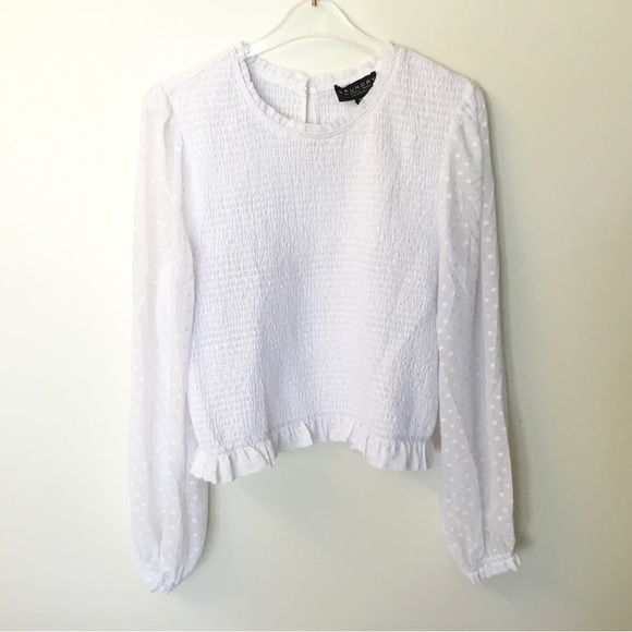 NWT Laundry by Shelli Segal Smocked Top with Sheer Sleeves - White - XL - Picture 1 of 10